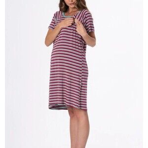 Kickee Bamboo Nursing Gown  Snap Front/Back Hospital Multi Color Stripes Large